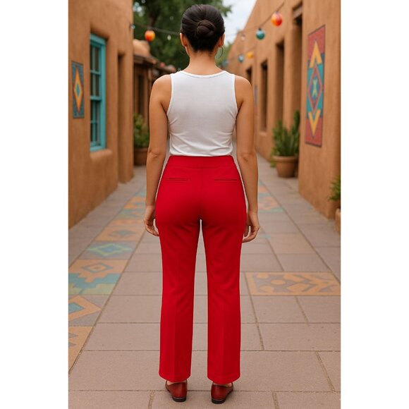 7th Avenue Design Studio Medium Red Pants Bold Chic Trousers Wide Leg Retro Chic - Picture 6 of 10